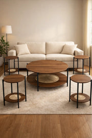 Modern 5-Piece BROWN B Concrete and Metal Coffee Table Set