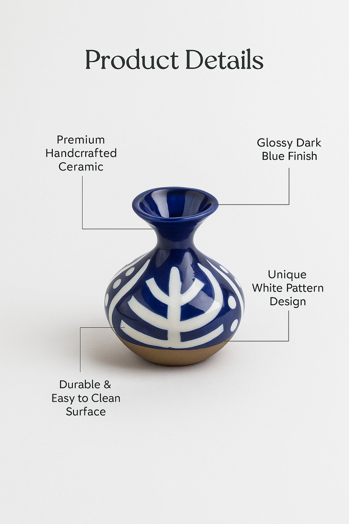 Dark Blue and White Ceramic Vase Ð Elegant Round Artistic Decorative Piece