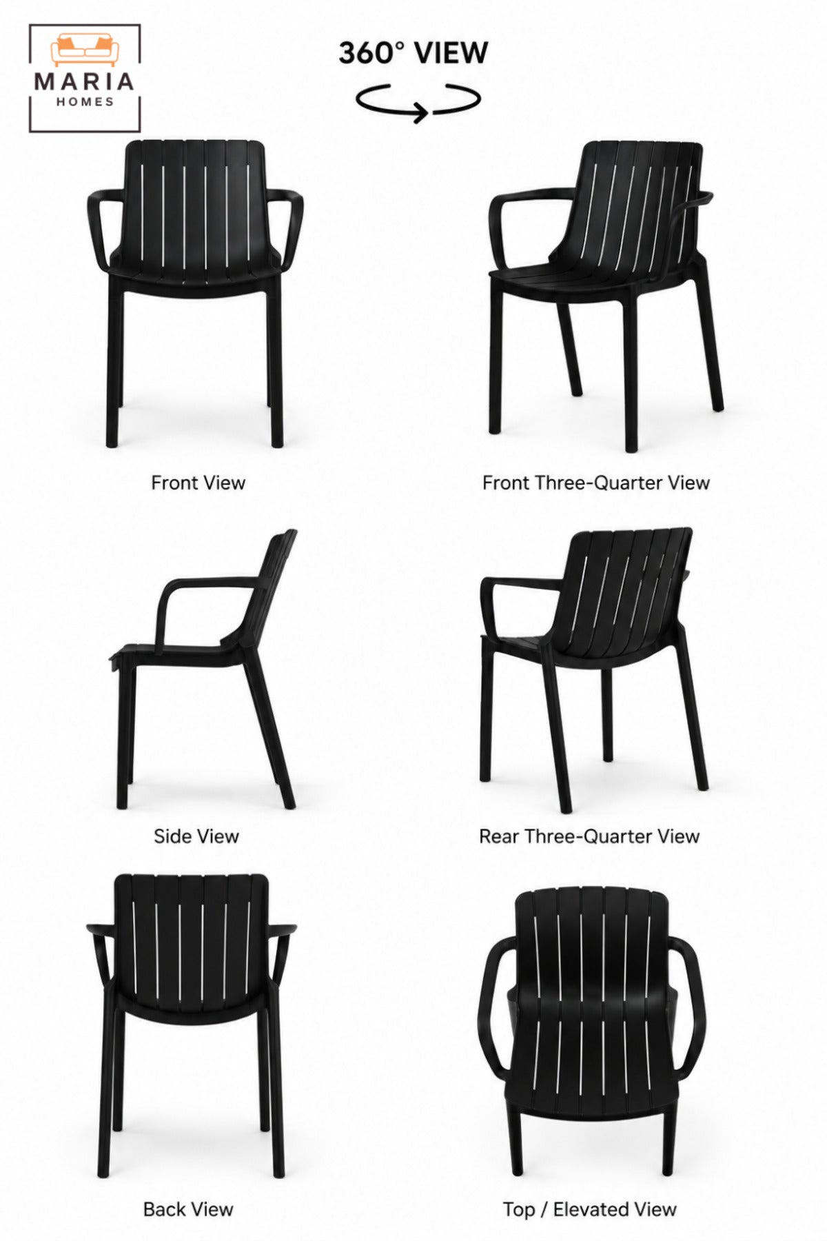 Modern Garden Chair with Armrests, Slatted Backrest, Lightweight Outdoor Seating for Patio, Balcony, Terrace, Garden, Café & Outdoor Dining