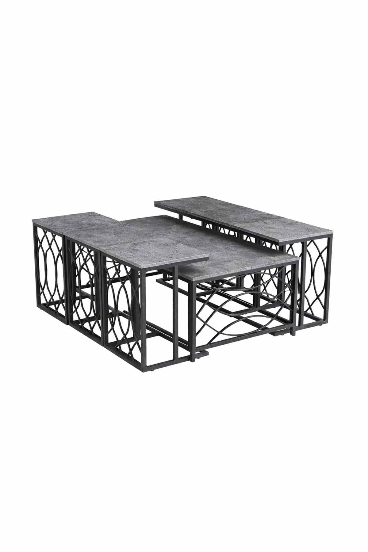 Modern Grey Coffee Table Set with 6 Side Tables 130 _ 70 45 cm modern grey coffee