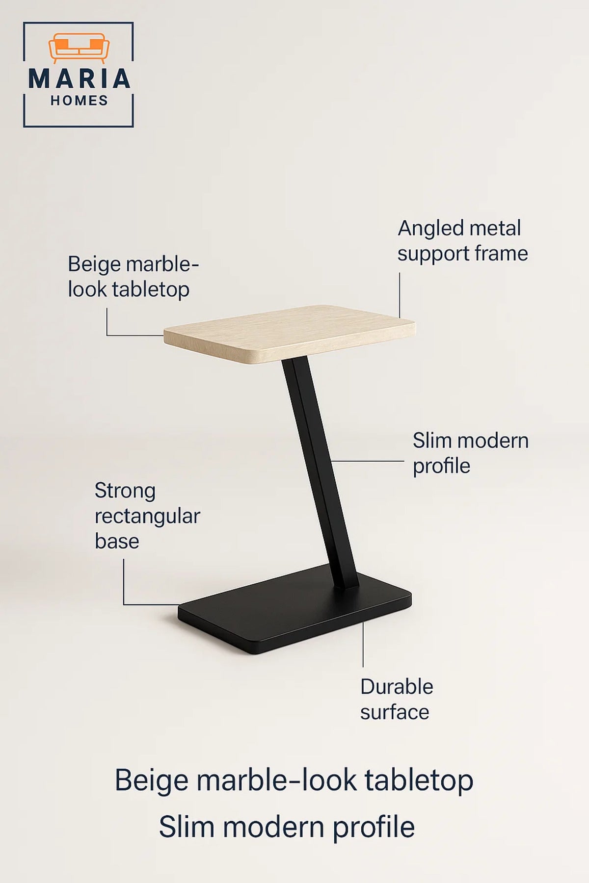 Modern Beige Marble C-Shaped Side Table 40_25_60 cm Ð Sofa Laptop & Snack Table