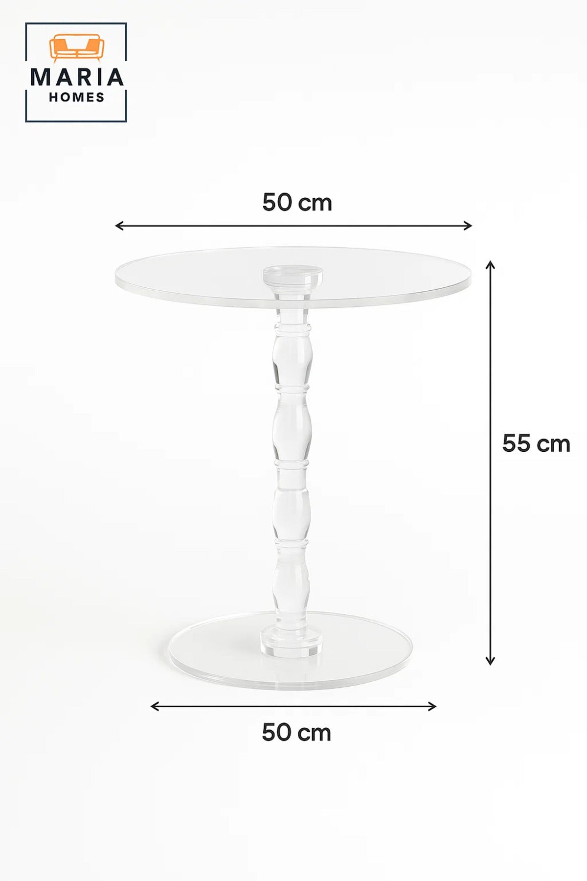 Elegant Acrylic Round Side Table 50×50×55 cm – Clear Modern Crystal Style Accent Table