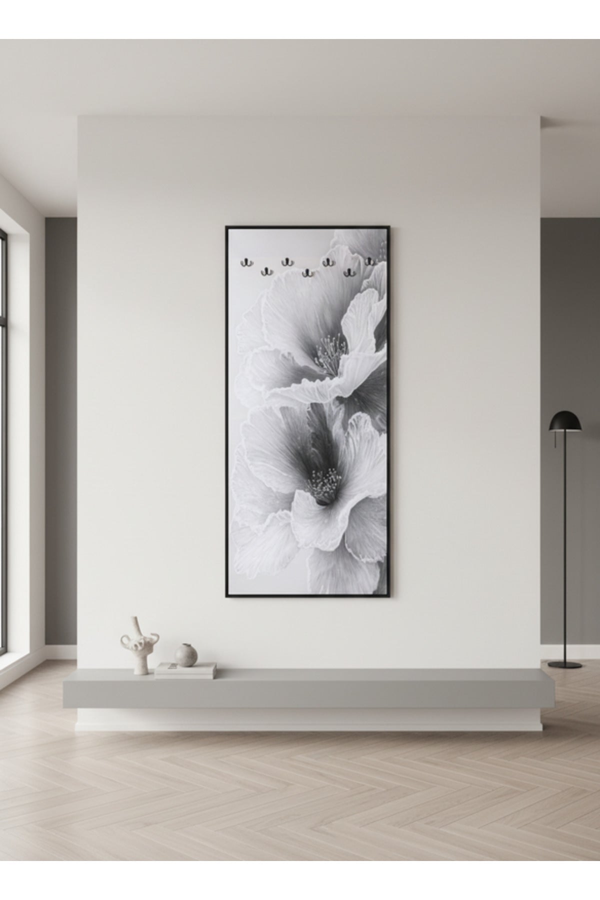 Large Floral Wall Art Panel with Hooks for Entryway and Living Room 180x80cm large