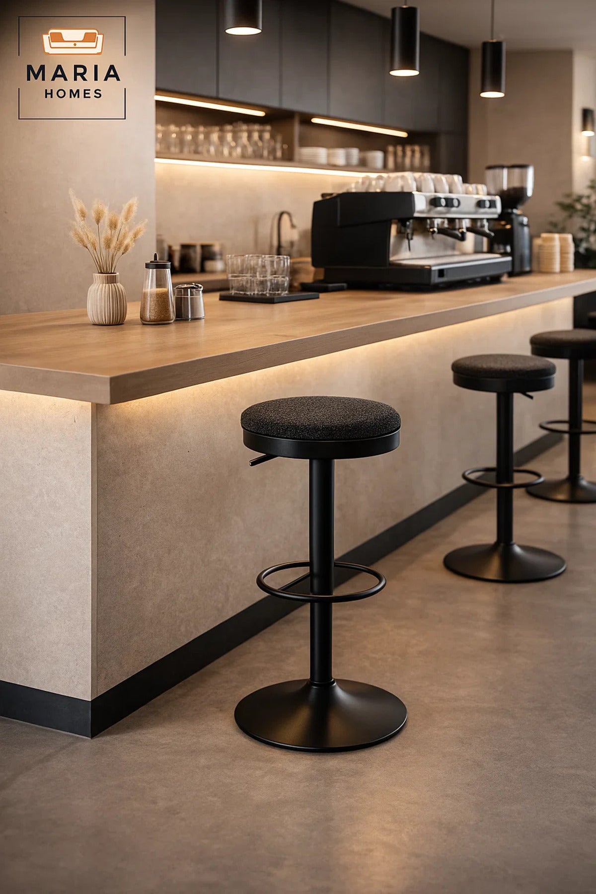 Modern Adjustable Bar Stool Black Round Seat with Footrest