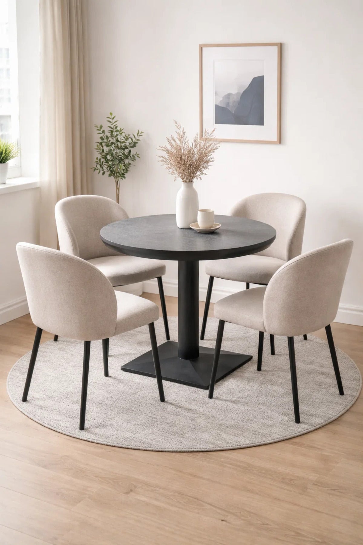 Stylish Grey Round Dining Table 70cm Melamine Top for Modern Kitchens Cafes and Bistro Spaces