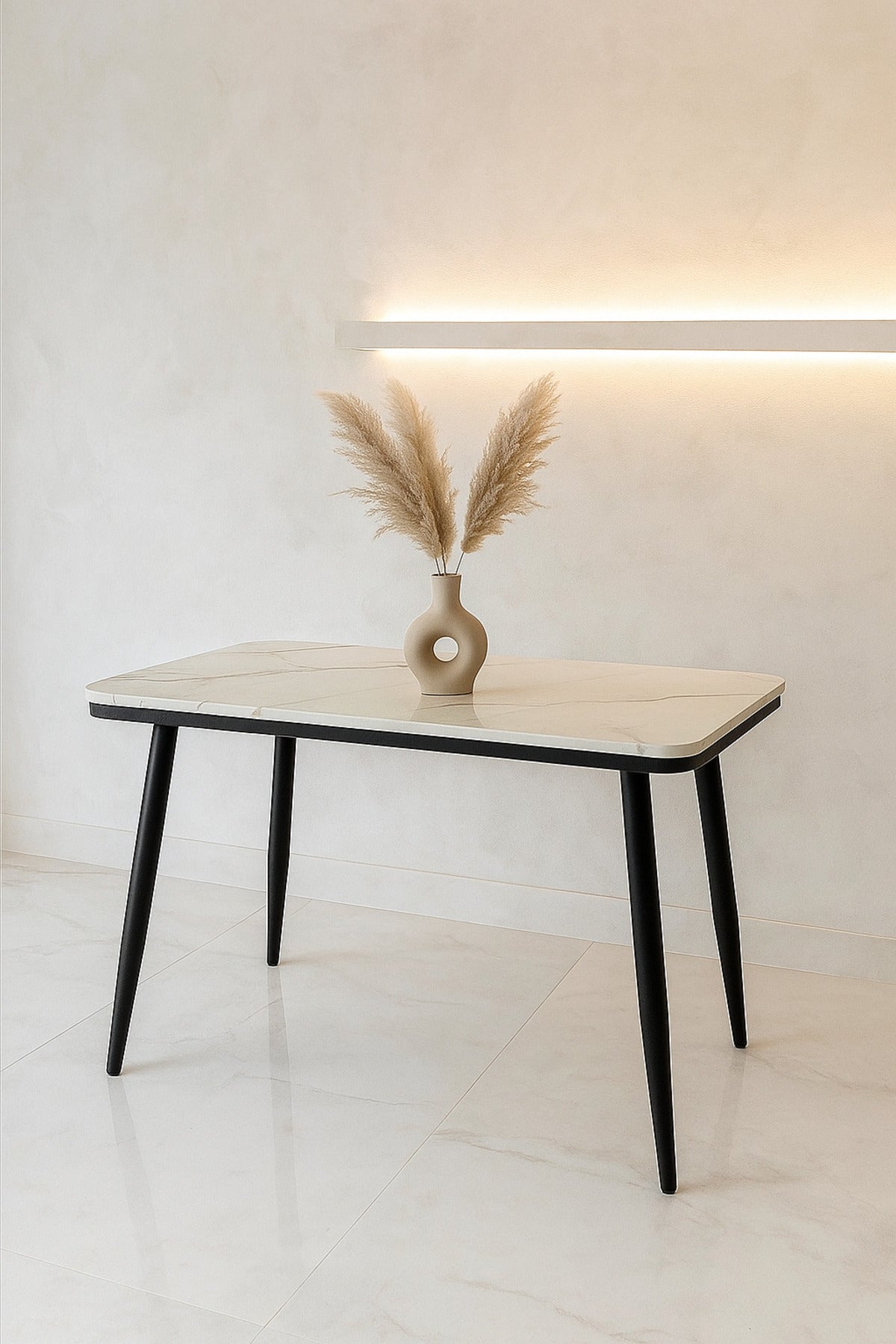 Rectangular Dining Table with White Marble-Effect Top & Black Legs Ð 120_70_76 cm