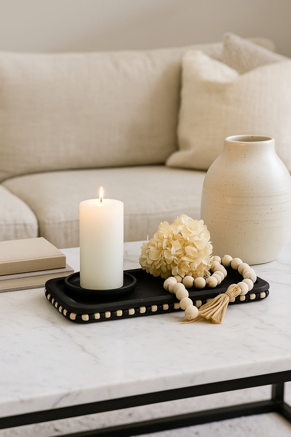 Black Wooden Rectangular Decorative Tray with Stud Detailing Ð Modern Table Accent