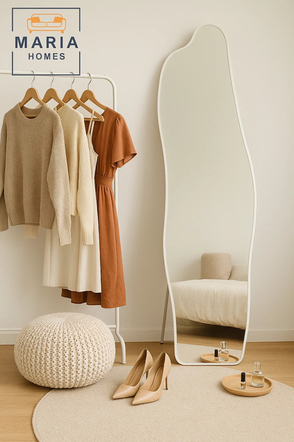 Wavy Full-Length Standing Mirror in White Frame Ð 170x58 cm Modern Design