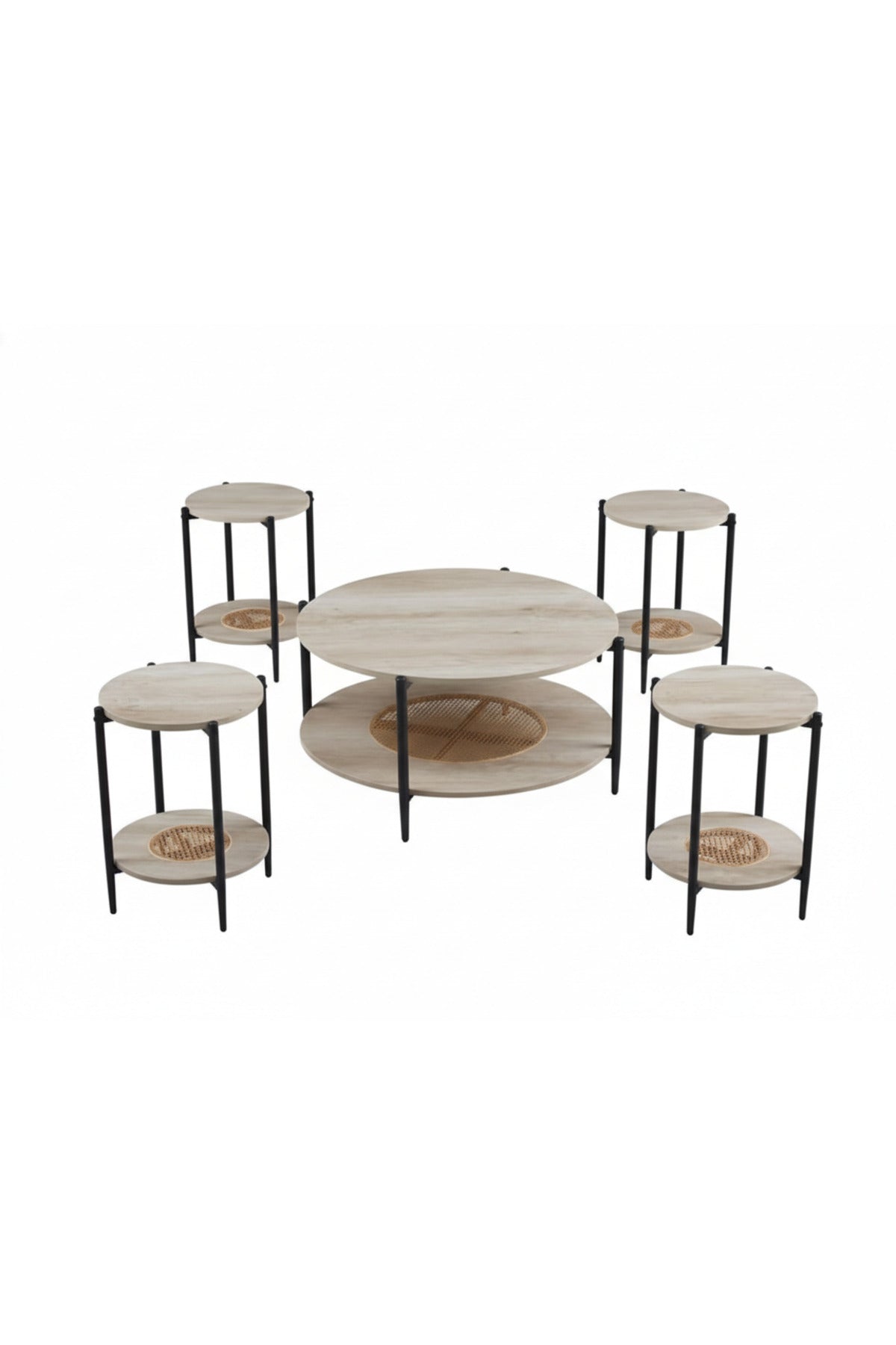 Modern 5-Piece L.WOOD Concrete and Metal Coffee Table Set