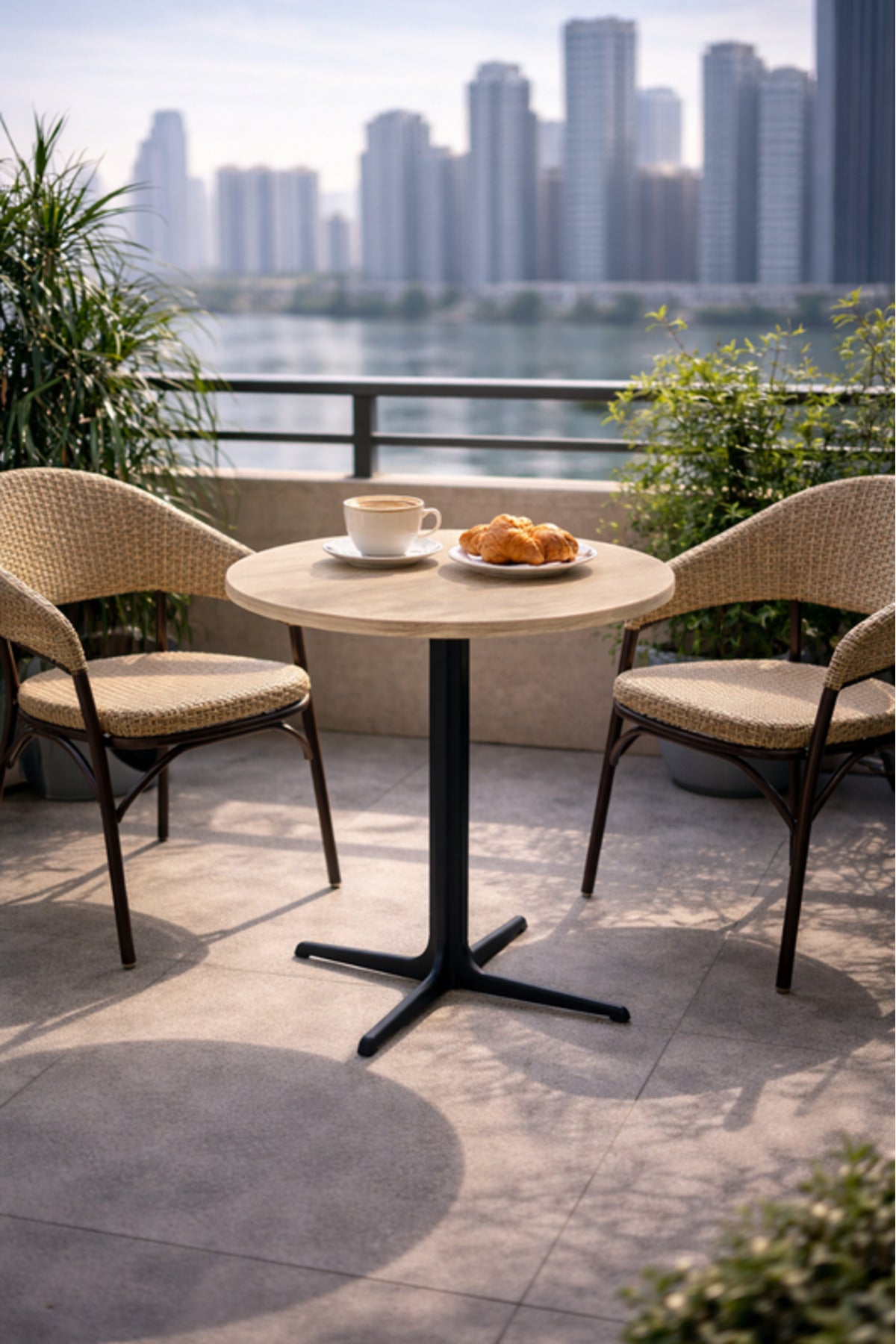 Beige Round Coffee Table with Black Base, 60x60x75 CM beige round coffee Dinner