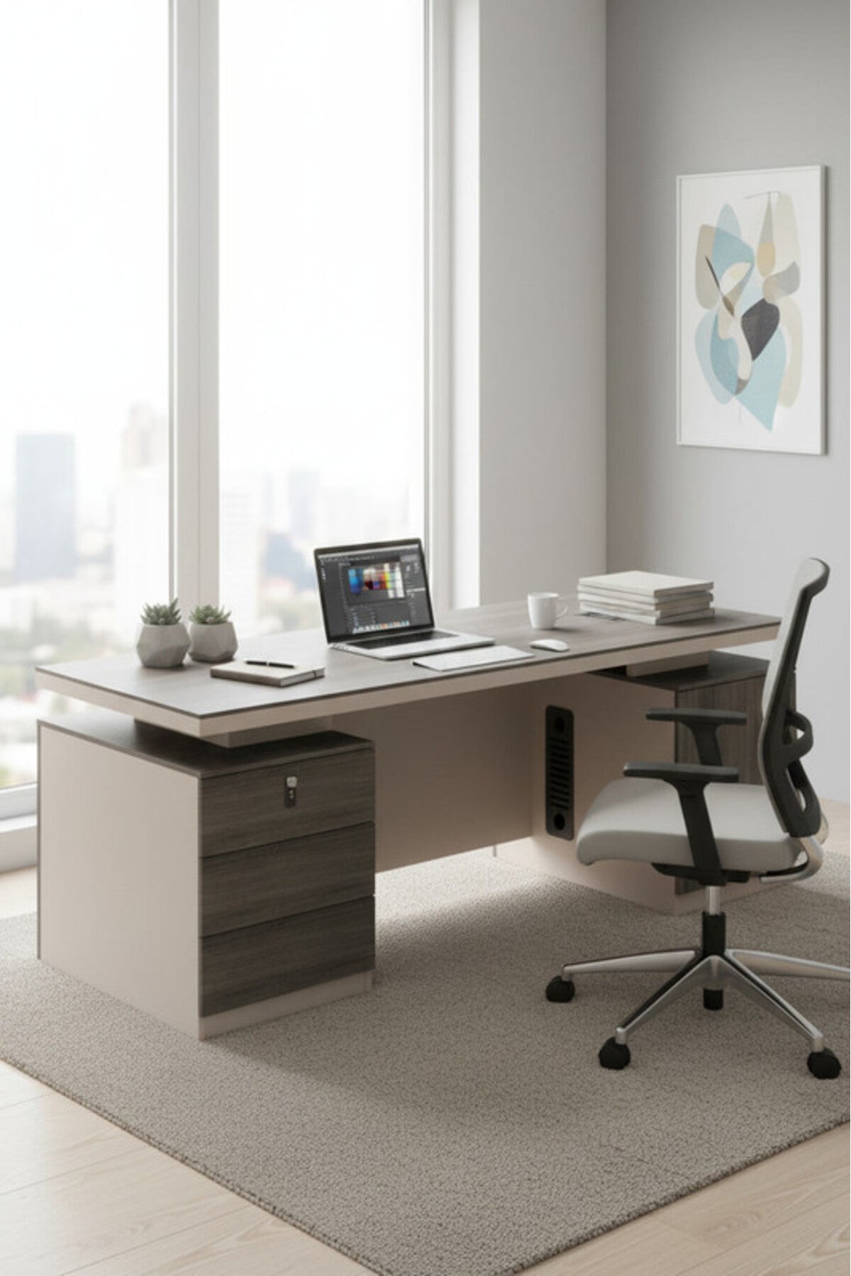 Dark Beauty Executive Desk with Storage & Cable Management