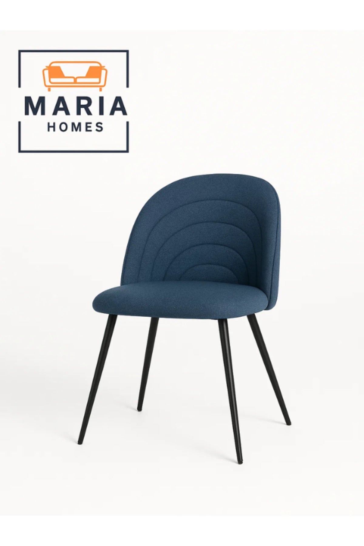 Blue Upholstered Dining Chair Ð Modern Fabric Seat with Black Metal Legs