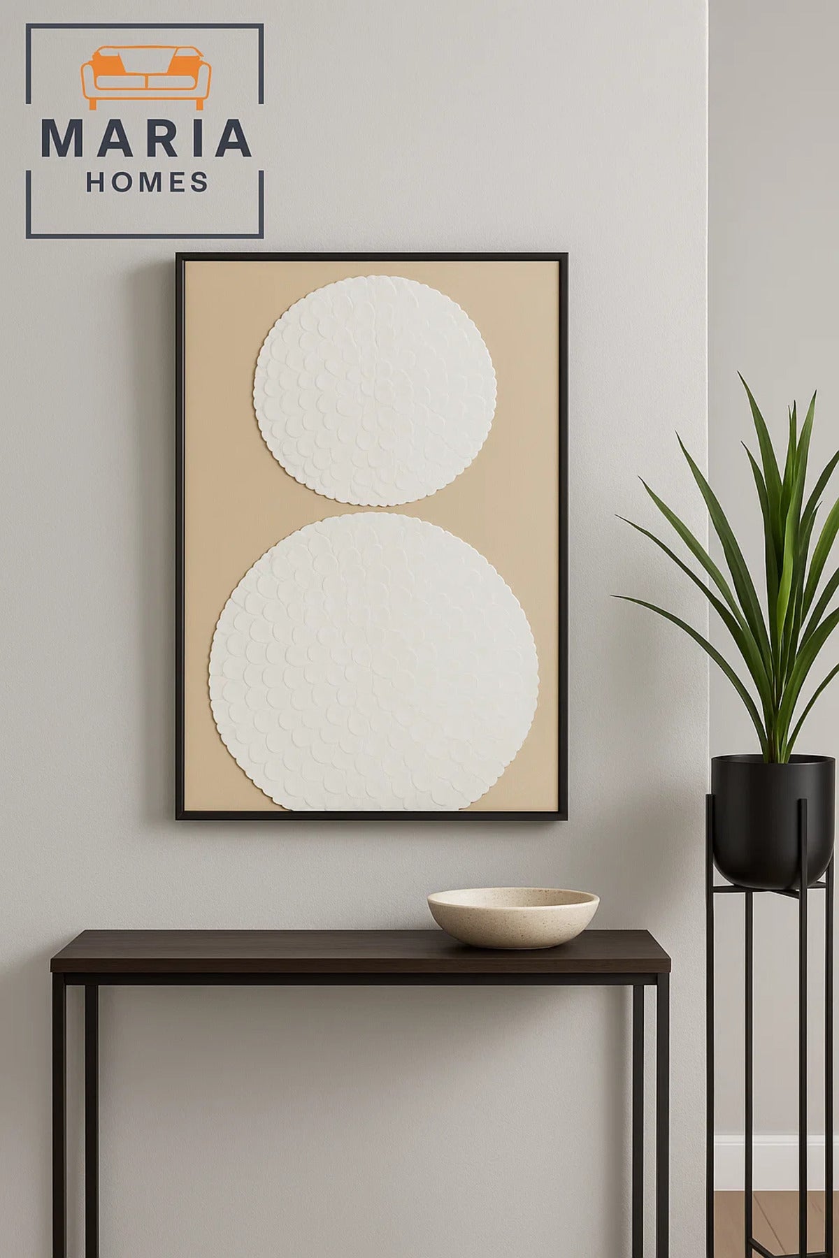 Framed Textured Wall Art Ð White Floral Mandala Design on Beige Canvas and Size 80*120cm