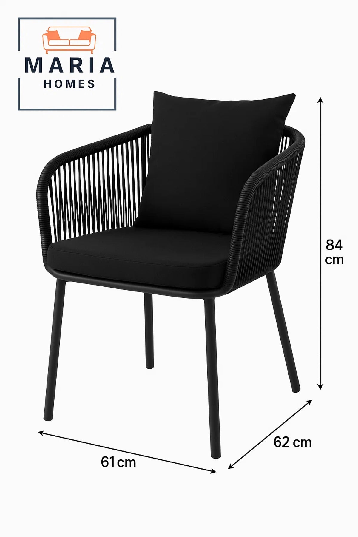 Black Outdoor Rope Chair with Cushions Ð Modern Patio or Balcony Seating