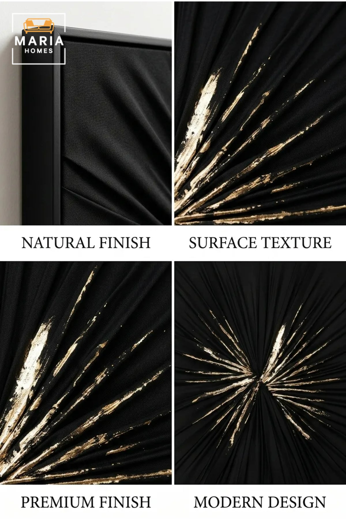Modern Black Sunburst Framed Wall Art √ê Textured Abstract Statement Painting for Living Room, Bedroom & Office D≈Ωcor