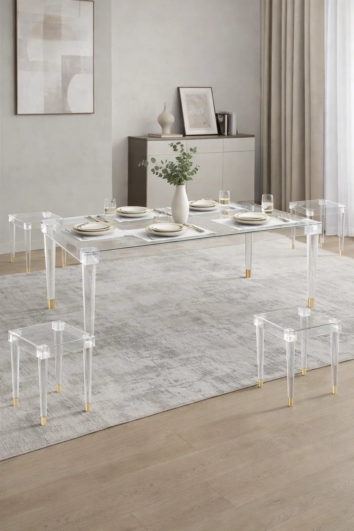 Elegant 5-Piece Glass Coffee Table Set with Gold Acrylic Base √ê Modern Living Room Set