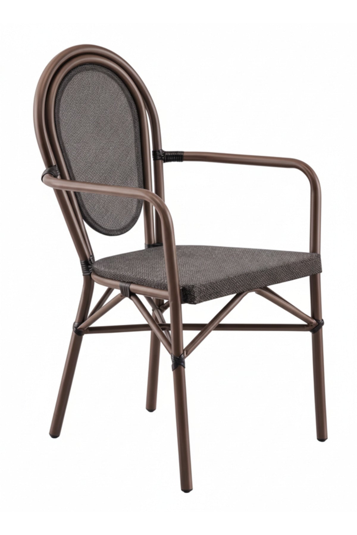 Modern COFFEE Outdoor Rattan Armchair with Woven Seat & Metal Frame