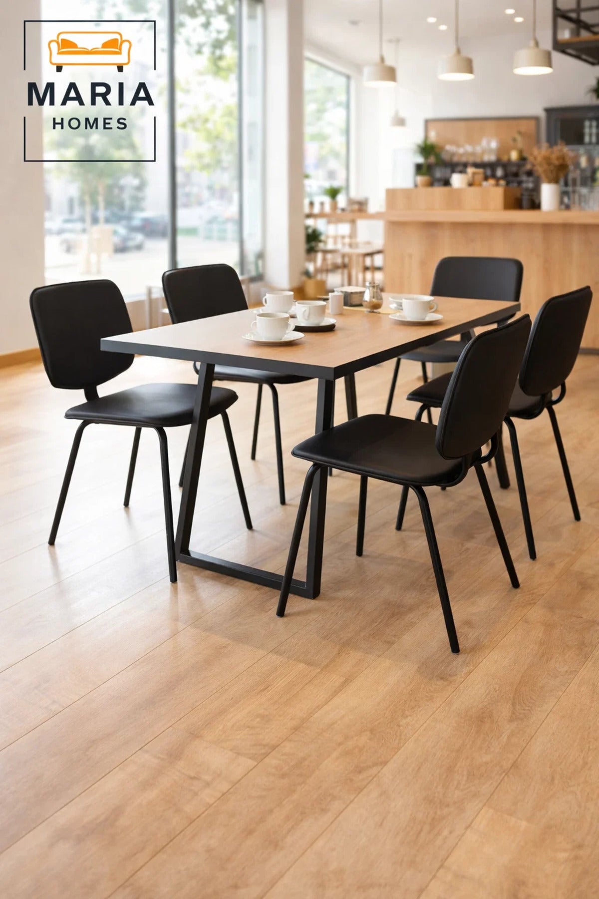 Black Dining Chair, Modern Comfortable Chair, Sturdy Metal Frame Chair