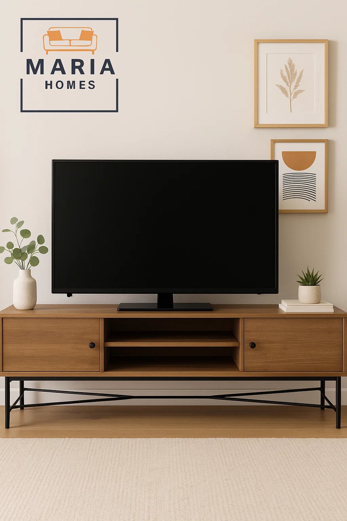 Industrial Style Brown TV Stand with Metal Base Ð 160x40x50 cm Modern Media Console