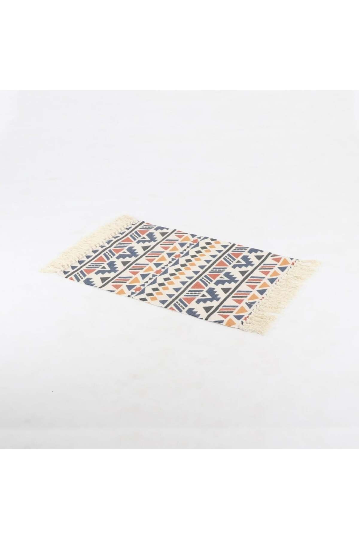 Boho Cotton Accent Rug with Multicolor Tribal Pattern and Fringe Ðsize 60x80 cm