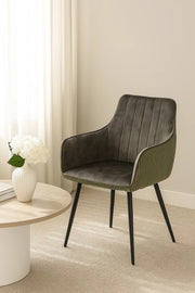 Green Grey Fabric Chair with Metal Legs | Modern Comfortable Chair for Home, Office & Living Room