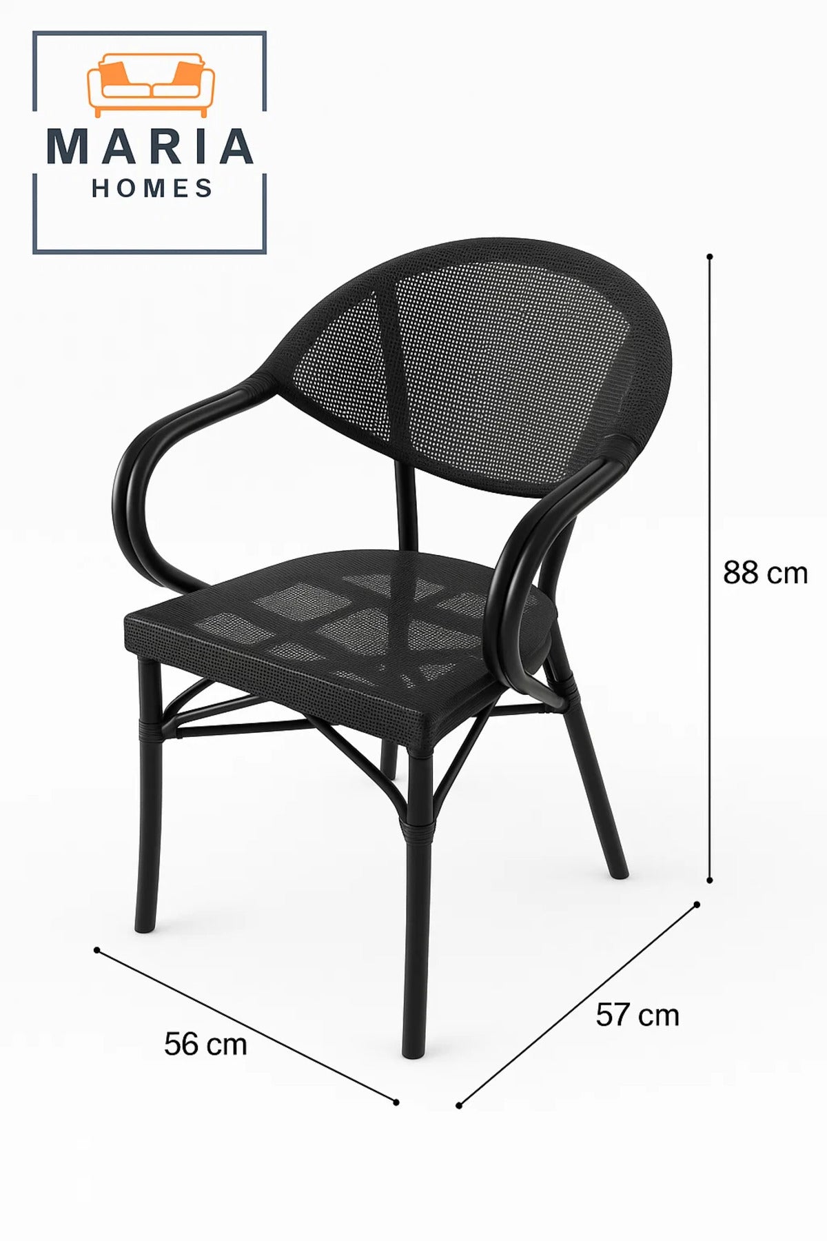 Modern Black Mesh Metal Arm Chair Ð Stackable, Indoor/Outdoor Use, Industrial Design
