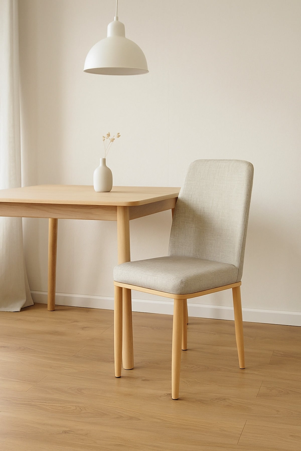 Grey Fabric Dining Chair Ð Modern Upholstered Chair with Wooden Legs for Dining Room & Office