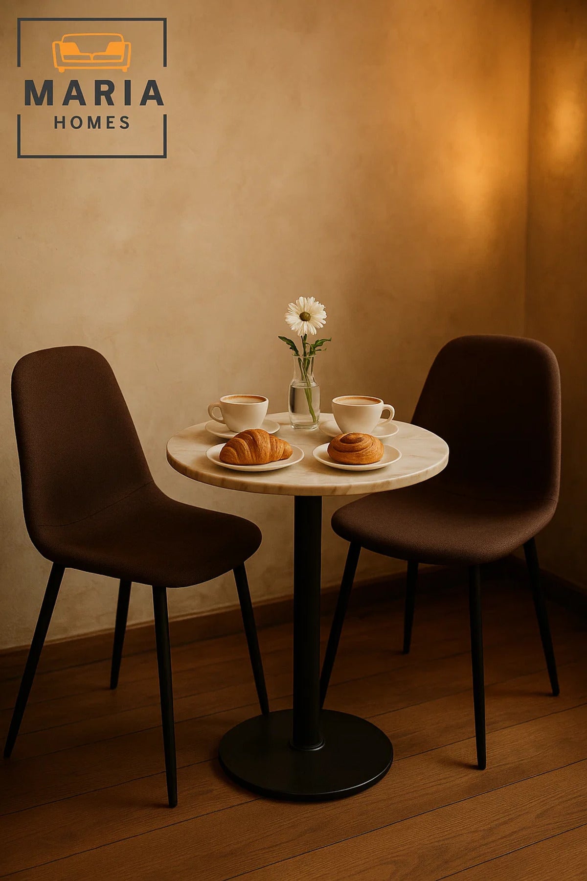 Modern Brown Fabric Dining Chair with Black Metal Legs