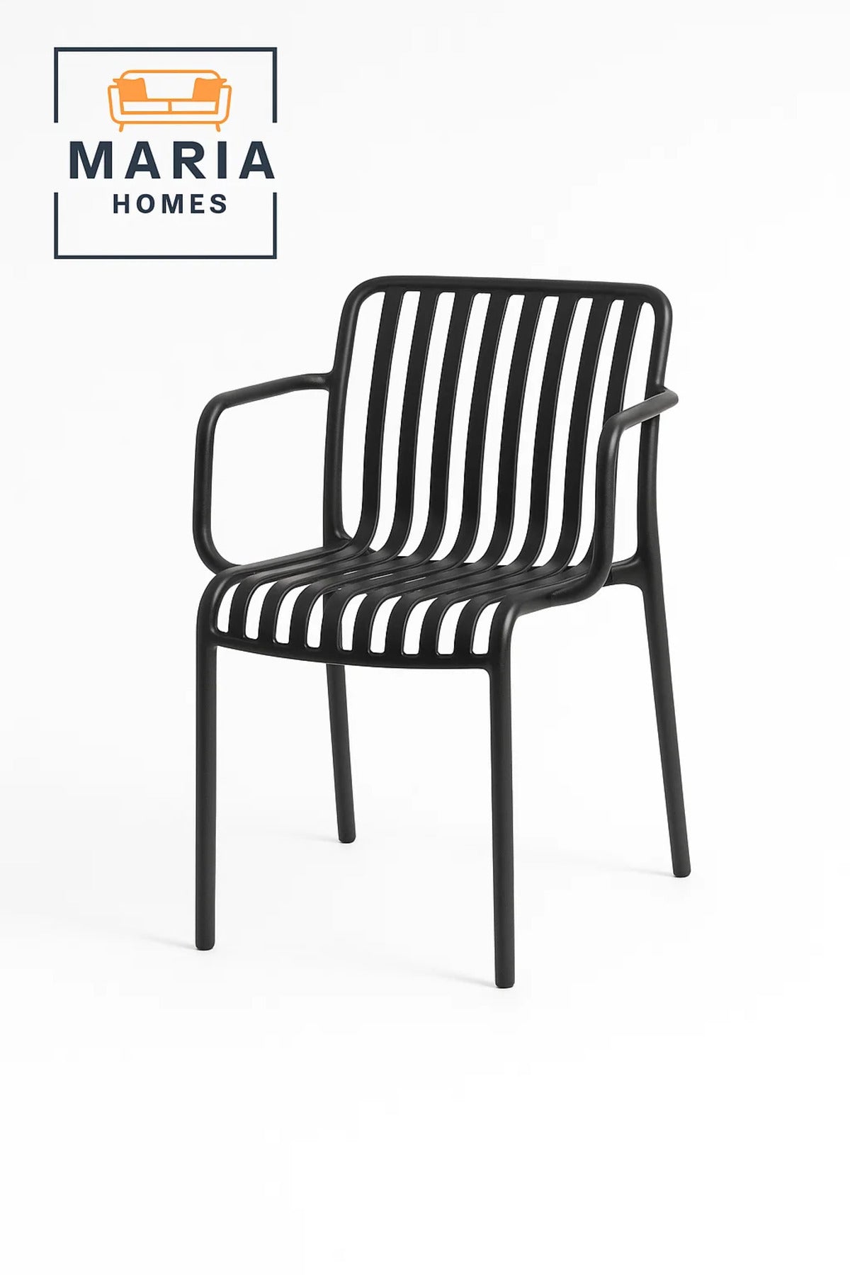 Black Plastic Outdoor Armchair with Slatted Design