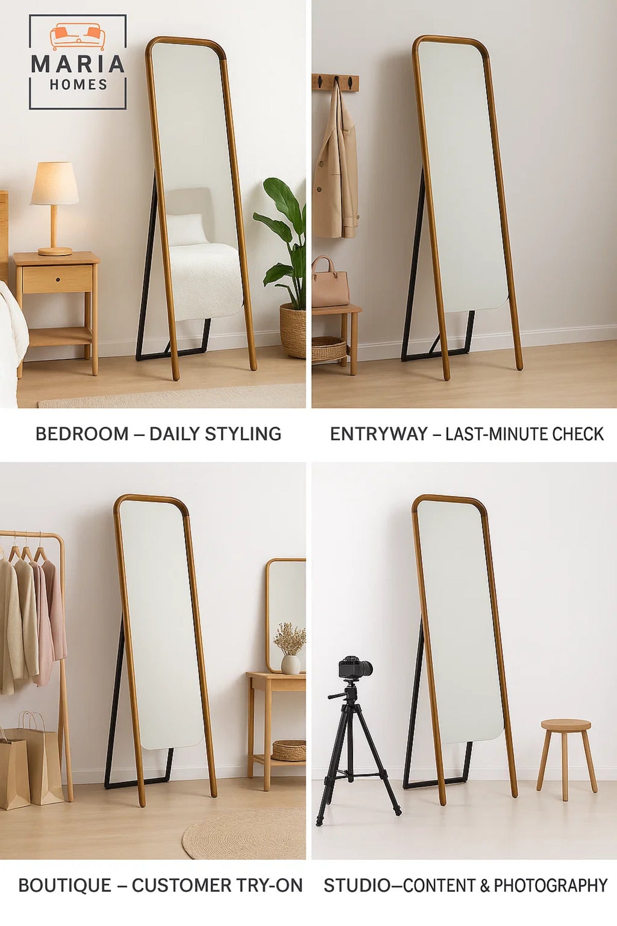 Modern Full-Length Standing Mirror with Dark Wood Frame Ð 170x45 cm for Bedroom & Dressing Room