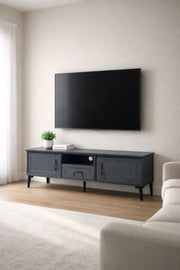 Dark Grey TV Stand √ê 140x40x46 cm Modern Wooden Plasma Table with Storage Cabinets