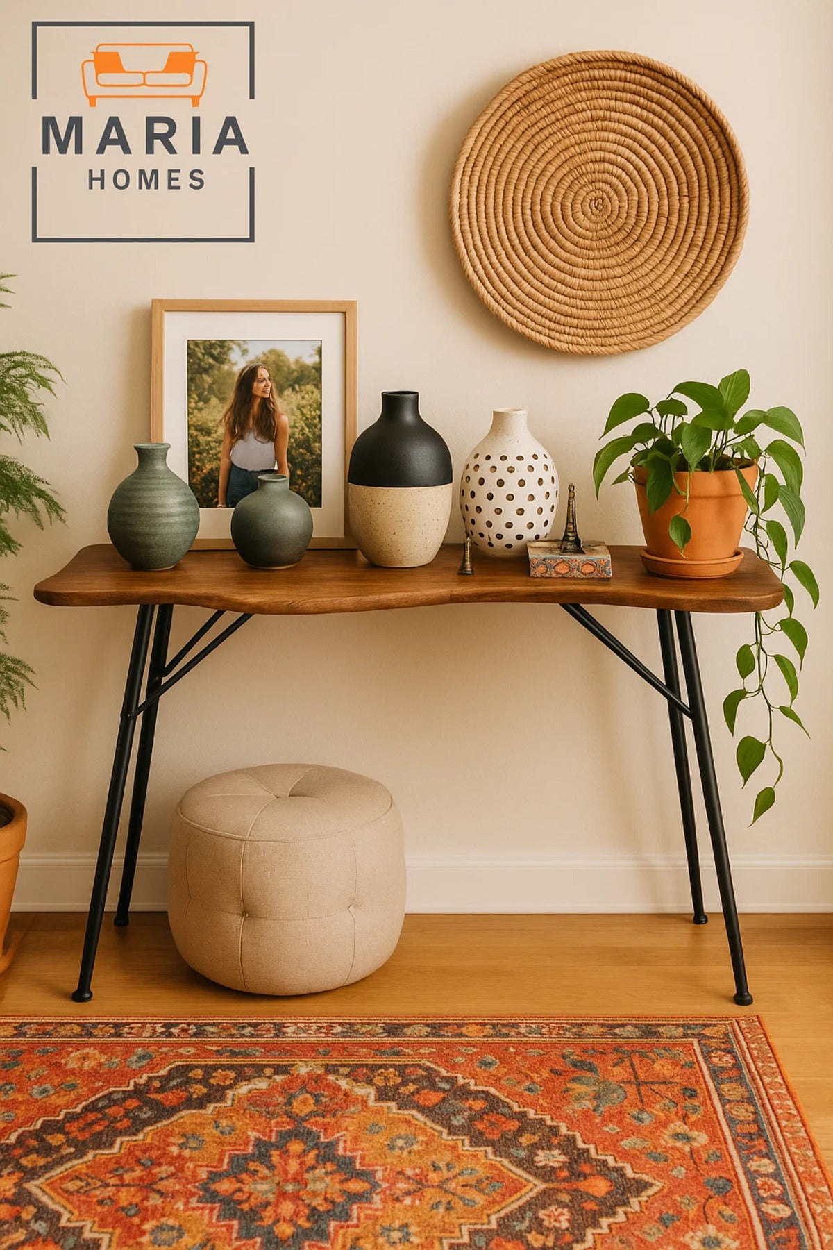 Modern Wooden Console Table with Curved Edge Ð 120x40x76cm Decorative Hallway or Entryway Table