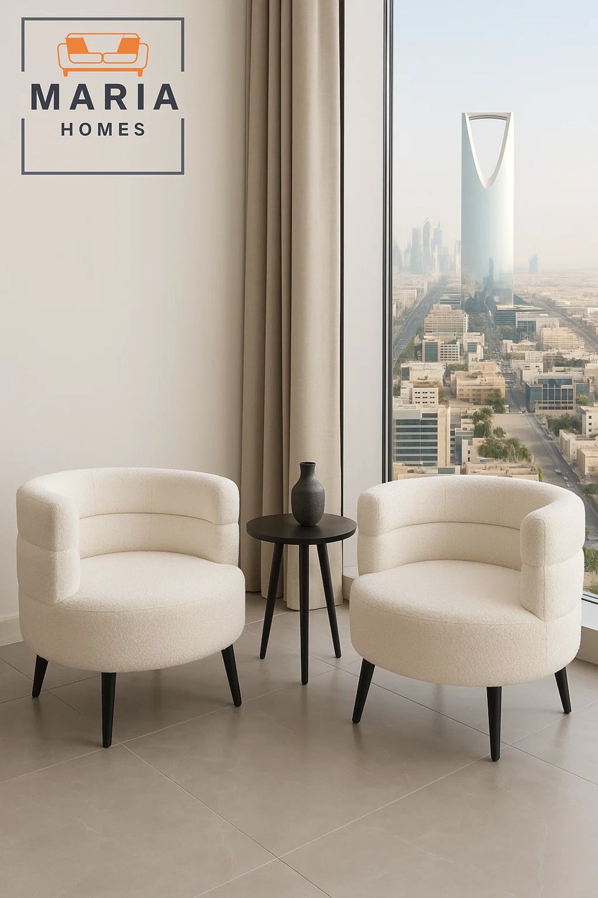 Modern White BouclŽ Barrel Chair Ð Round Padded Backrest Armchair For Living Room & Lounge