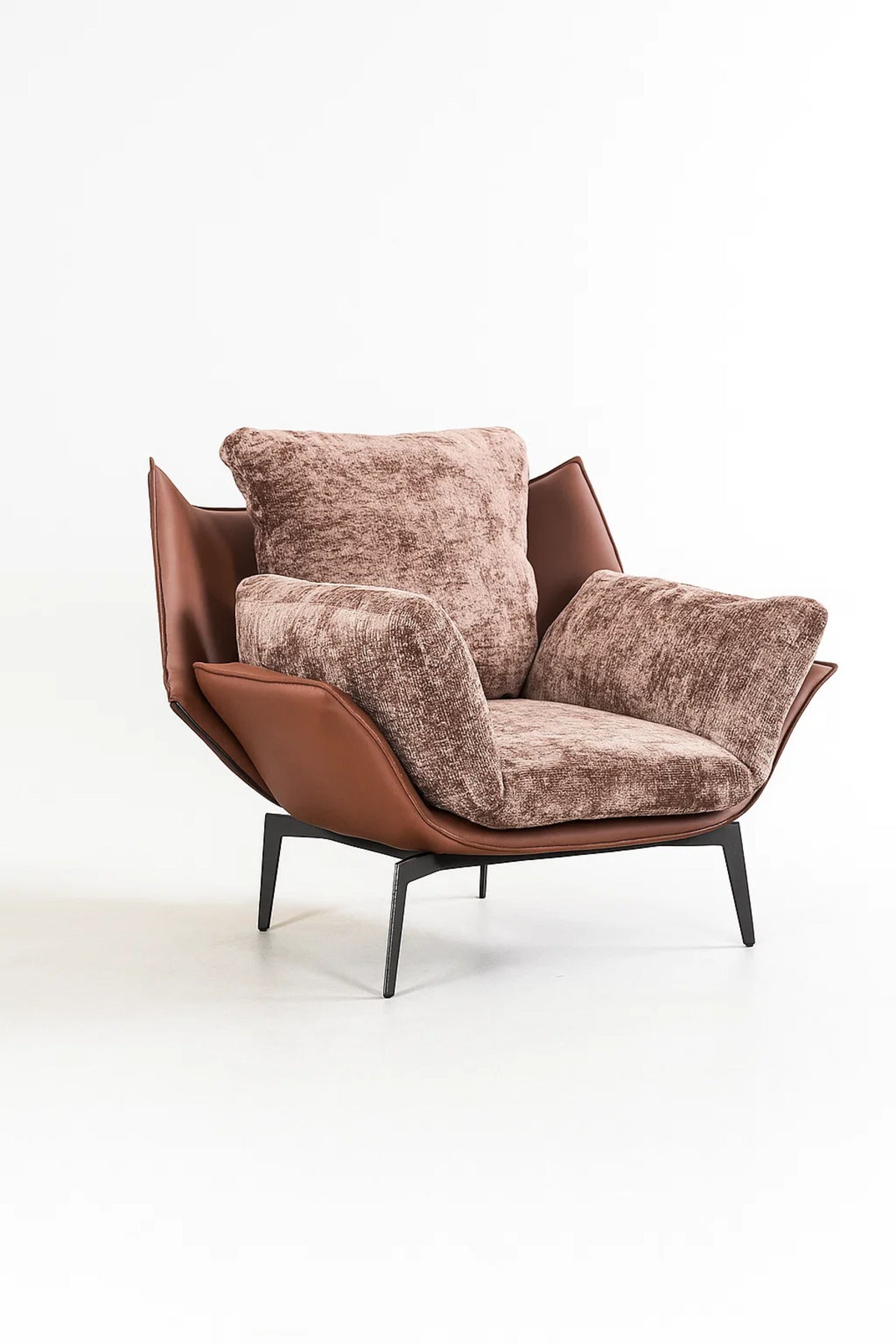 Coffee Velvet & Leather Lounge Chair, Luxury Armchair for Living Room, Bedroom & Hotel Lobby