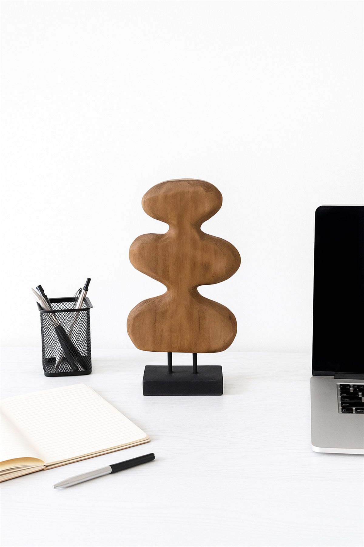 Walnut and Black Wooden Abstract Decorative Sculpture on Stand Ð Modern Artistic Accent