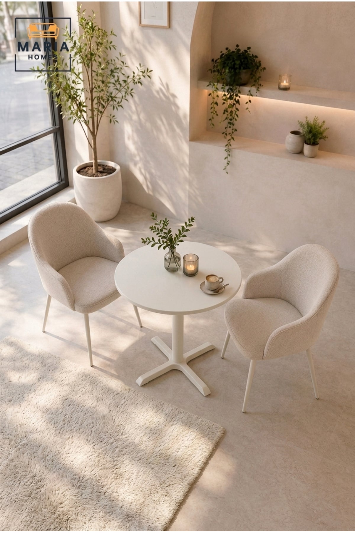 Modern Round Café Table Pedestal Dining Table Bistro Table for Coffee Shop Restaurant White