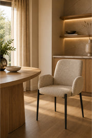 Modern Beige Upholstered Dining Chair with Black Metal Legs Ð Luxury Scandinavian