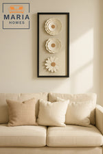 Framed 3D Floral Wall Art with Triple White Blooms on Linen Background-size 35*80*3 CM