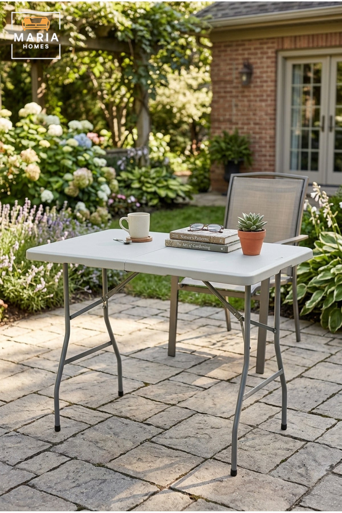 Portable Folding Table with Carry Handle and Metal Legs, Compact Multipurpose Table for Camping, Picnic, Garden, Balcony, Events and Indoor Use