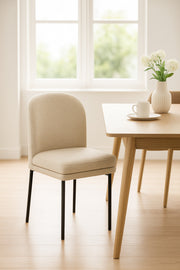 Beige Fabric Dining Chair Ð Modern Upholstered Chair with Black Metal Legs for Dining Room & Office