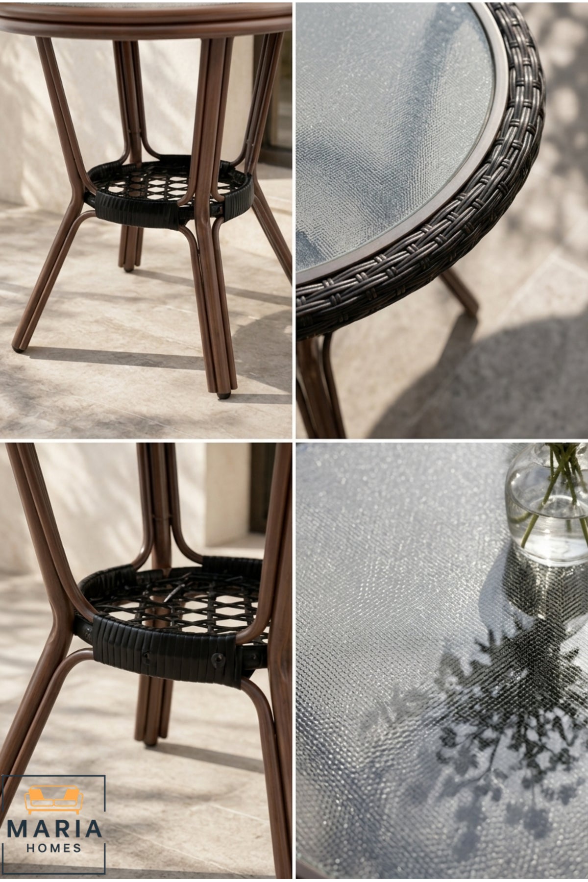 Modern Round Caf≈Ω Table with Glass Top and Storage Shelf √ê Bistro Coffee Table for Caf≈Ω, Balcony & Outdoor Seating