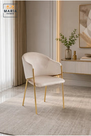 Cream Velvet Dining Chair with Gold Metal Legs Ð Modern Upholstered Accent Chair for Dining Room, Living Room, Bedroom & Lounge