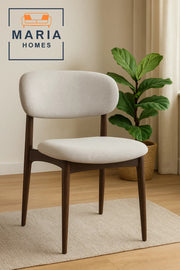 Scandinavian Style Fabric Dining Chair with Walnut Legs and Curved Backrest Ð Modern Minimal Comfort