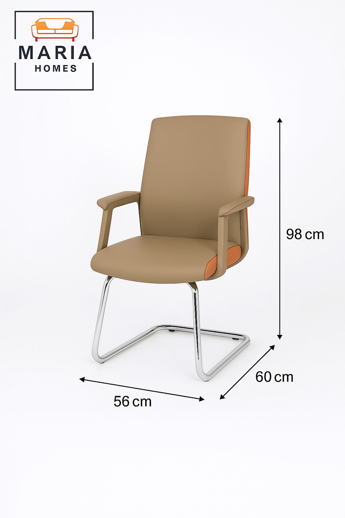 Beige & Orange Visitor Office Chair Ð Modern Leatherette Guest Chair with Chrome Base