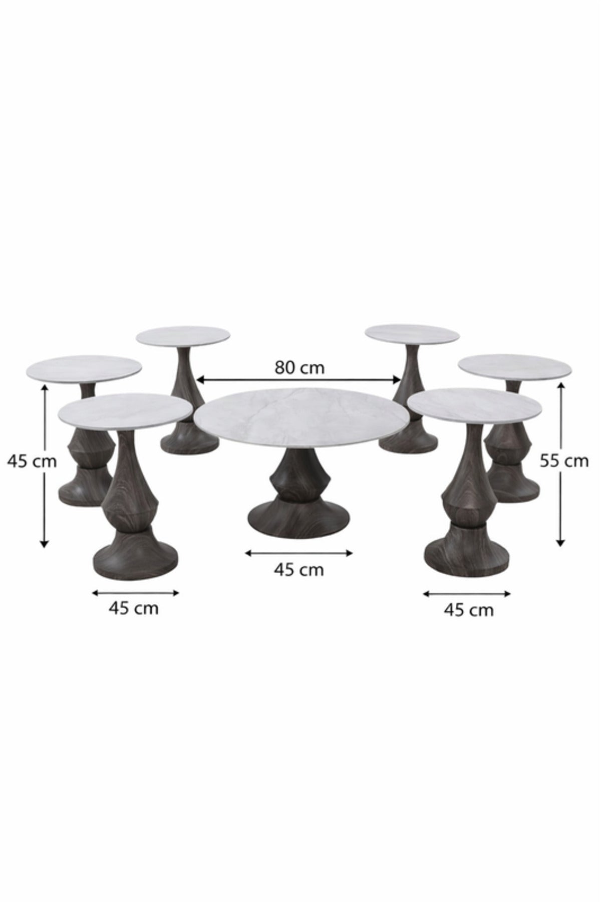 Luxury Ceramic Coffee Table Set 1+6 √ê Marble Top with Sculpted Wood Base