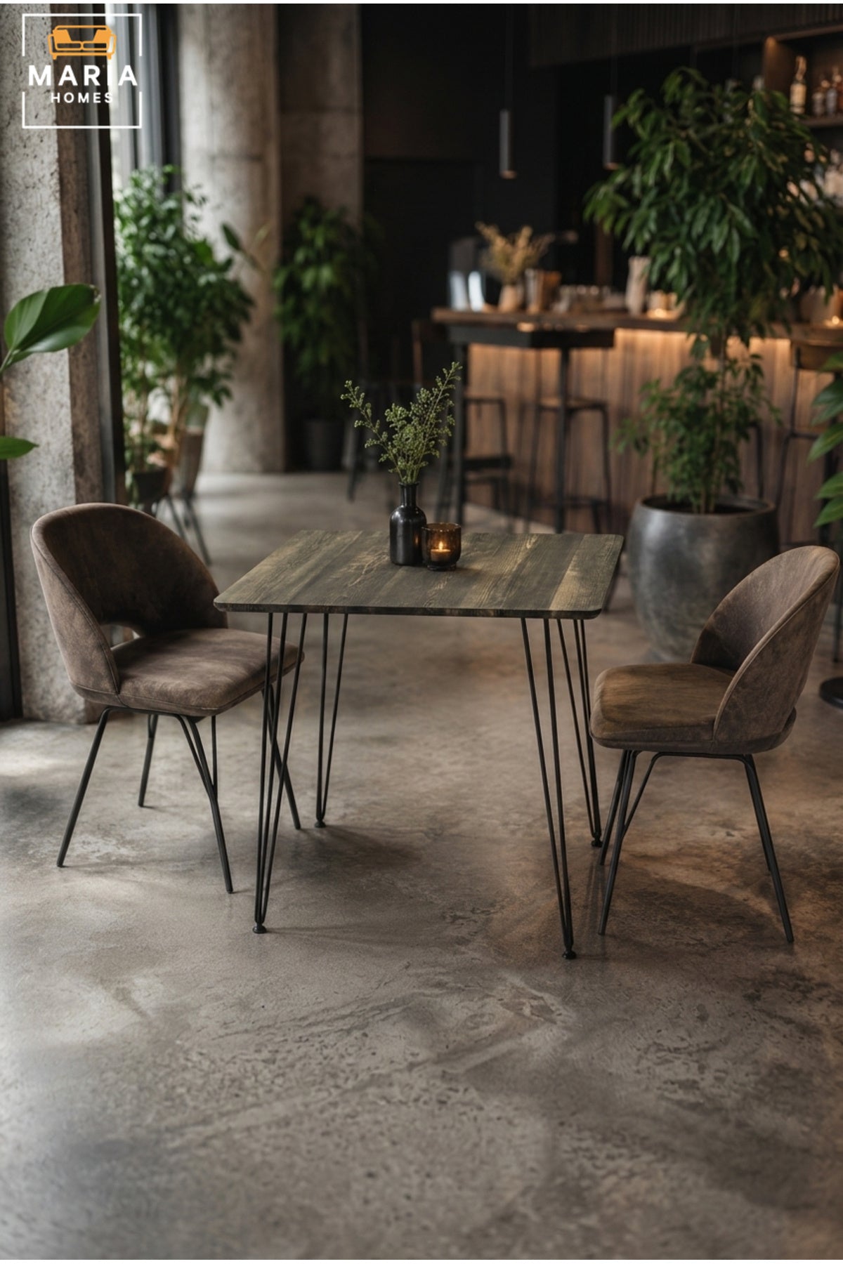 Industrial Square Dining Table Wooden Top Caf≈Ω Table Restaurant Table with Black Metal Legs