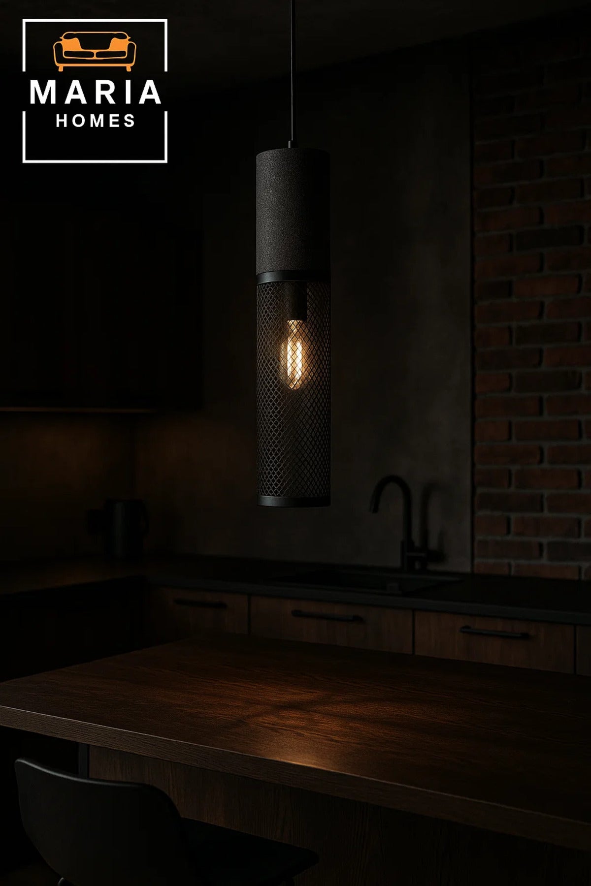 Tall Cylindrical Black Mesh Pendant Light