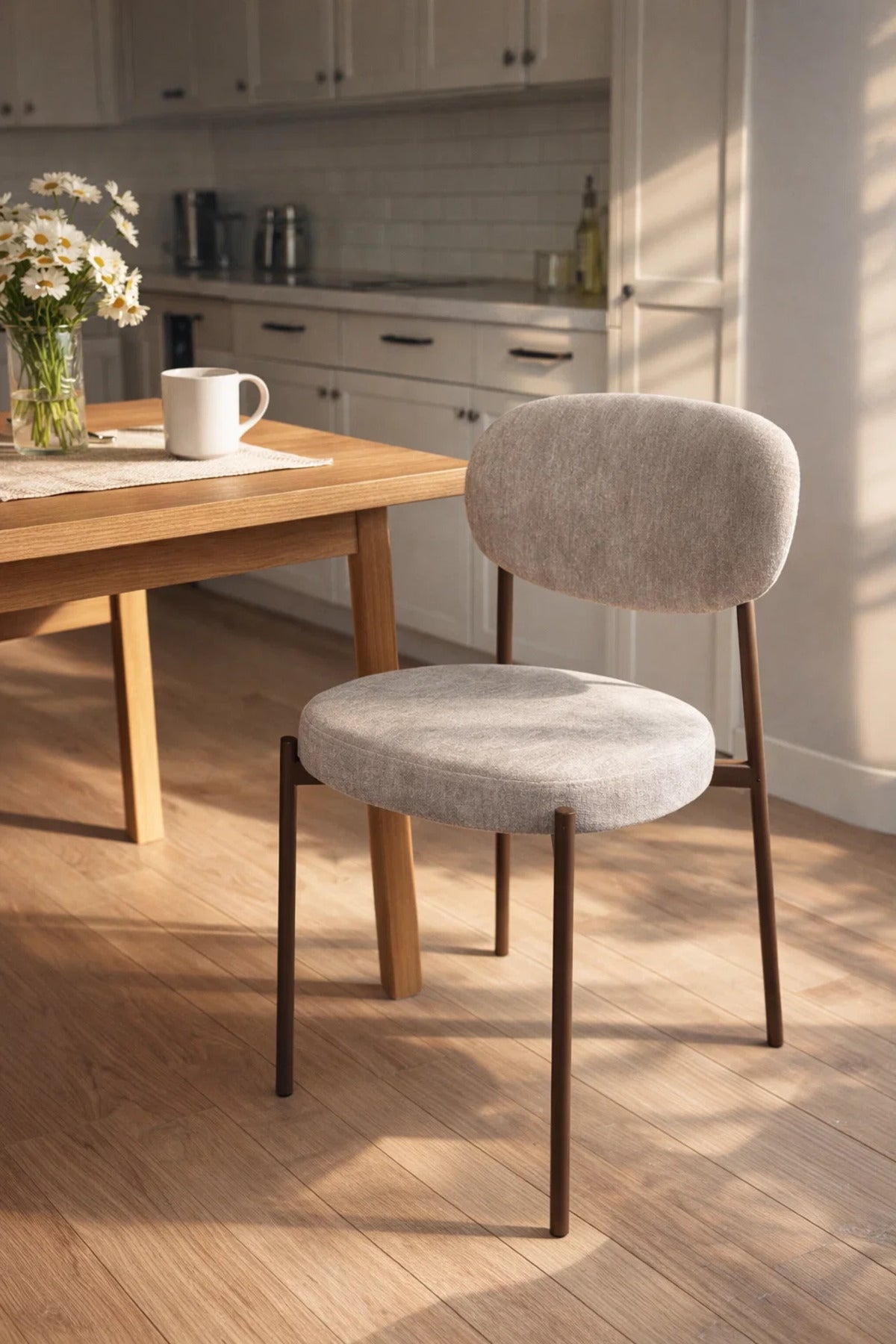 Modern D.Beige Upholstered Dining Chair with Metal Legs Comfortable Accent Chair
