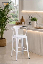 Industrial Metal Bar Stool with Backrest, Counter Height Seating and Modern Minimalist Design