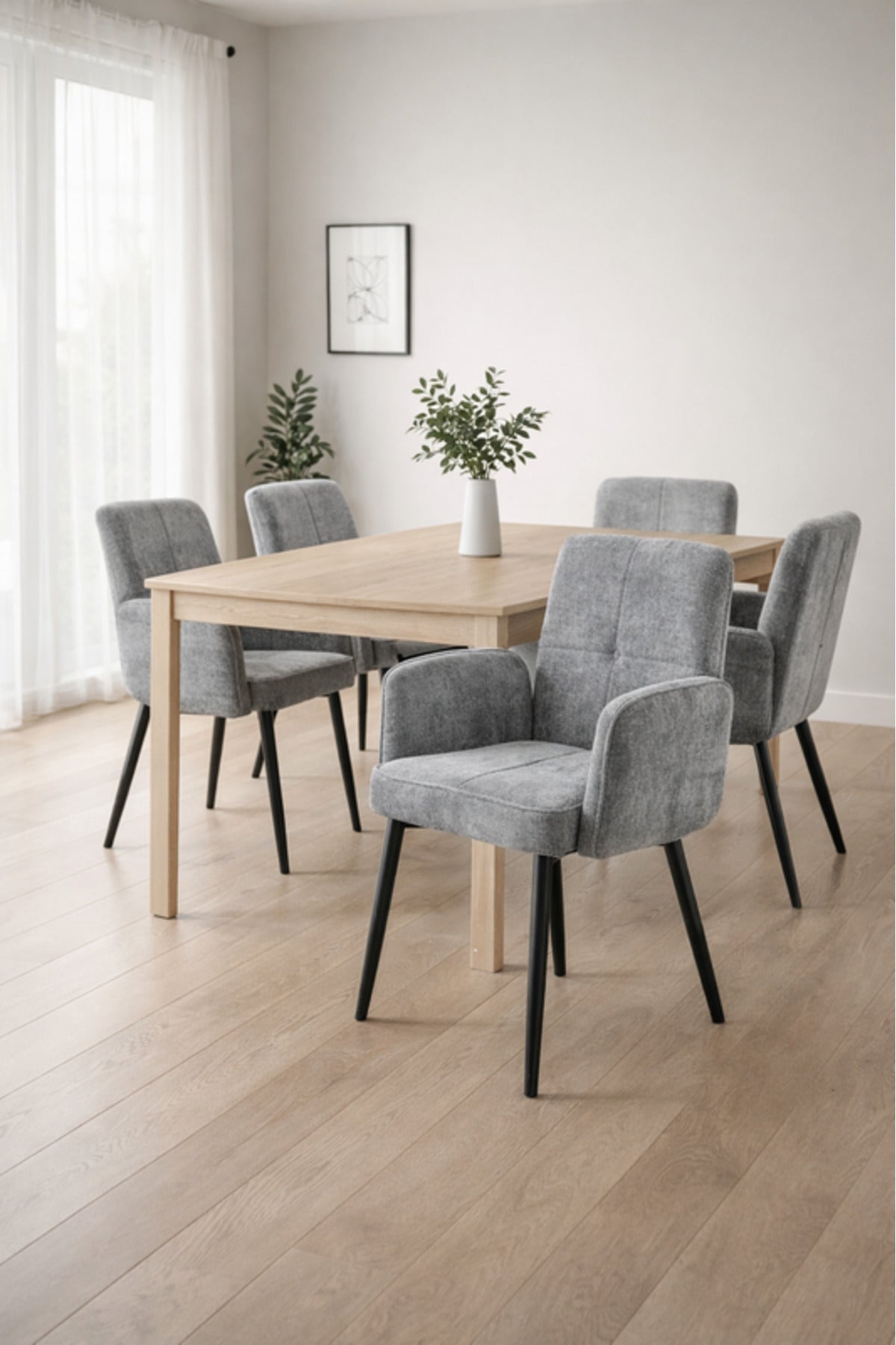 Light Grey Upholstered Dining Chair with Armrests and Metal Legs 96x49x46cm light grey